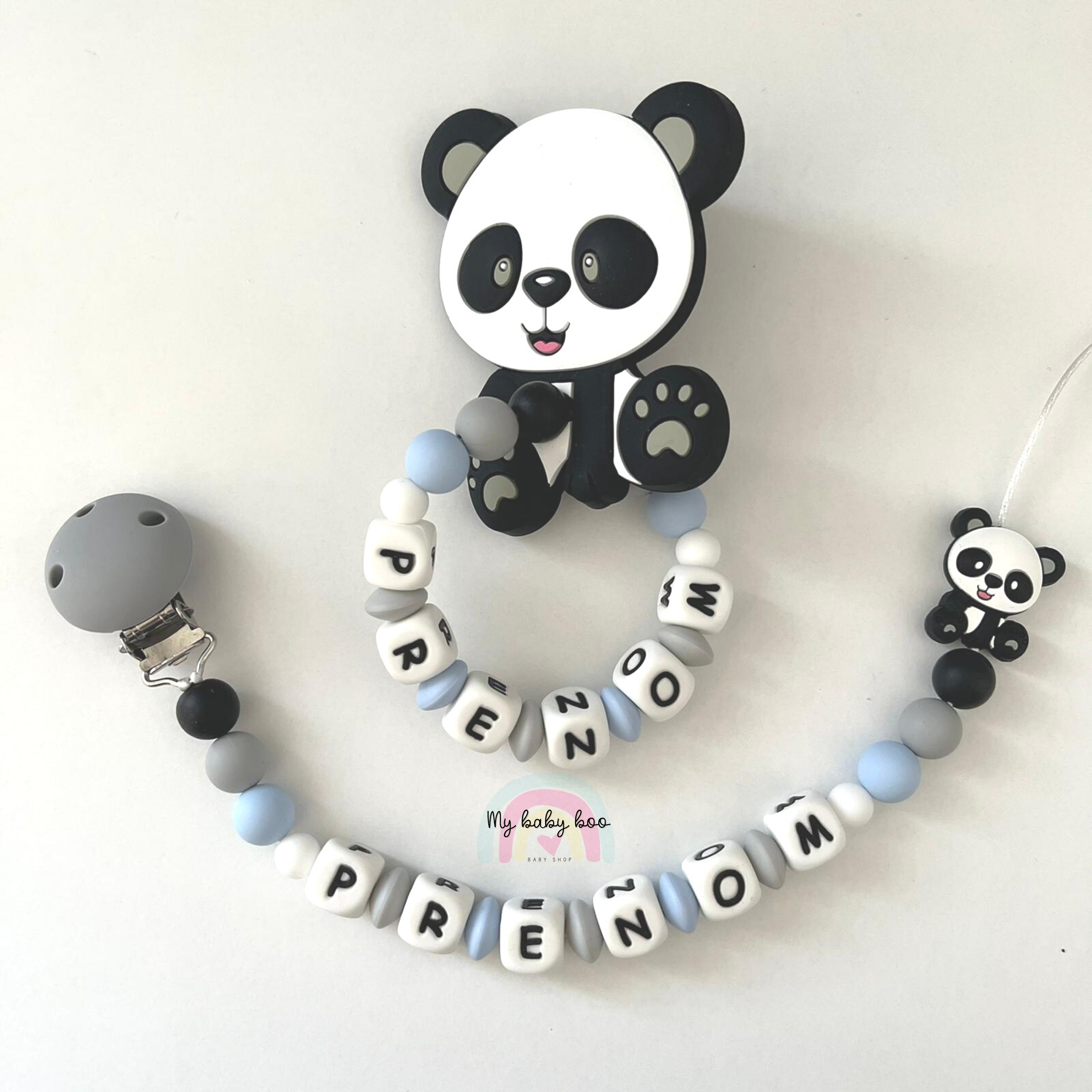 Attache tétine Garçon anneau personnalisée Panda - Cadeaux Naissance Noel  jouets en bois